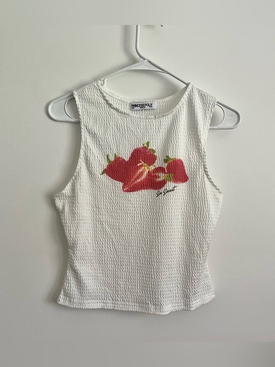 Princess Polly Tops - Princess Polly White Textured Tank with Red Strawberry Graphic